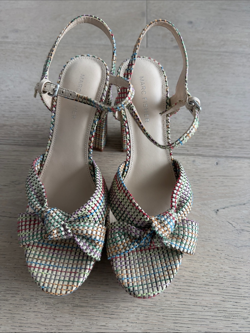Marc Fisher Multicolor Woven Knot Slingback Heels